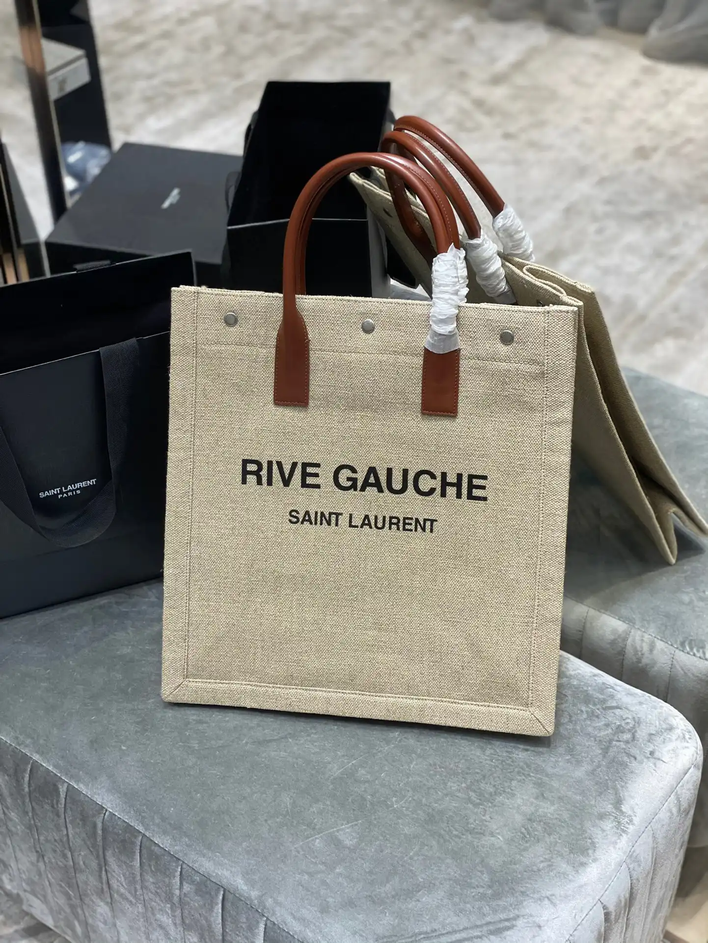 Affordable YSL RIVE GAUCHE N S SHOPPING BAG IN LINEN AND COTTON 0126